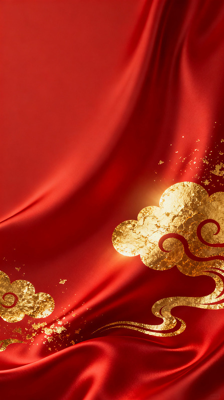 国风红色绸缎金云纹设计素材