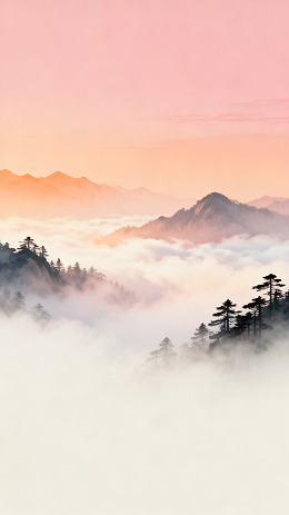水墨风云海山峰自然风景设计素材