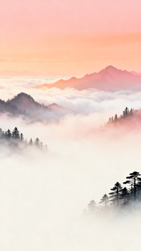 水墨风云海山峰自然风景设计素材