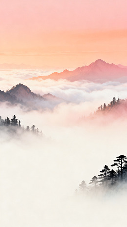 水墨风云海山峰自然风景设计素材