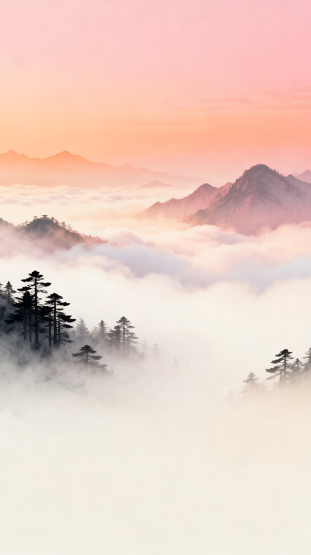 水墨风云海山峰自然风景设计素材