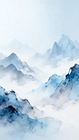 水墨风云雾缭绕山峦插画素材