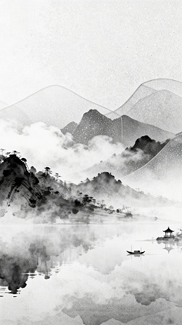 水墨风山水画意境插画设计素材