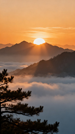 风日出山峦云海风景素材