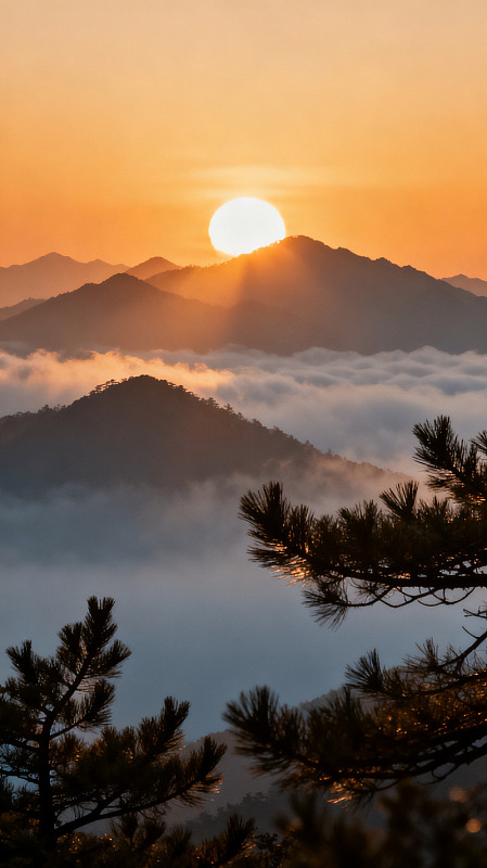 风日出山峦云海风景素材