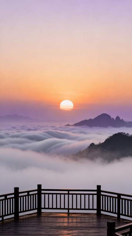 写实风日出云海观景台素材