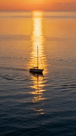 写实风日落海面帆船素材