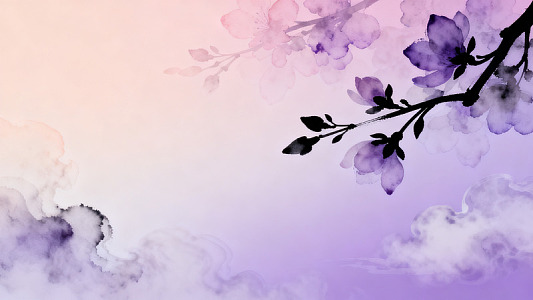 水墨风樱花枝条水彩背景设计素材