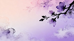 水墨风樱花枝条水彩背景设计素材