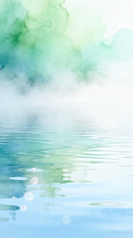 水彩风湖面倒影自然风景设计素材