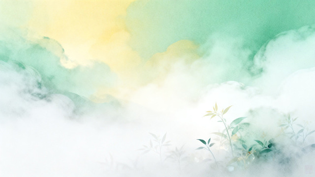 水彩风云雾缭绕植物背景设计素材