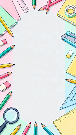 扁平风学习用品边框插画设计素材