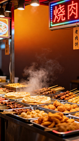夜市风烧肉摊位美食素材