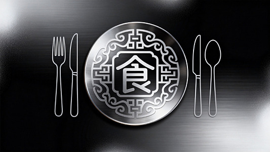 金属风中式餐饮餐具标志设计素材