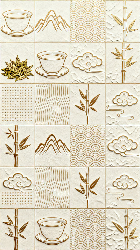 浮雕风东方茶文化图案设计素材