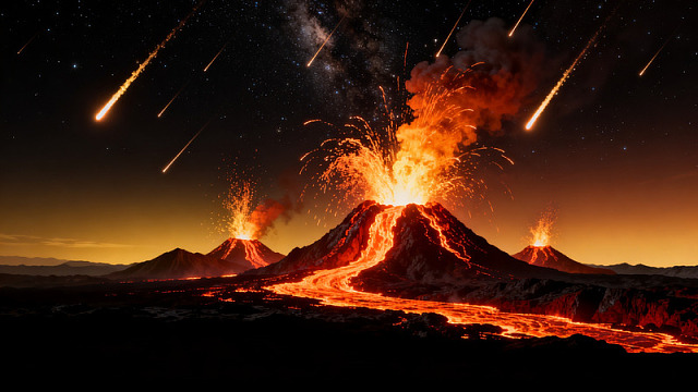 科幻风火山喷发星空陨石设计素材