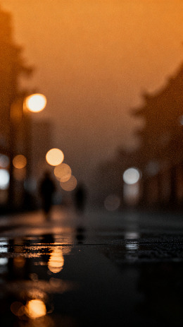 朦胧风雨夜街景素材