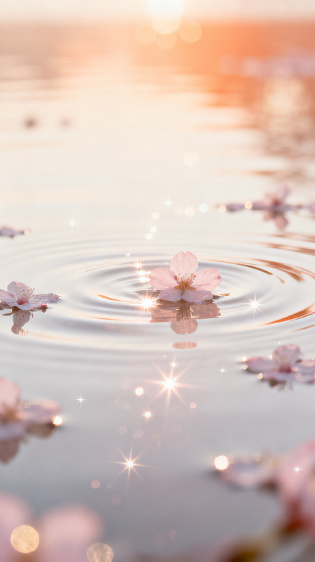 唯美风樱花落水水面倒影设计素材