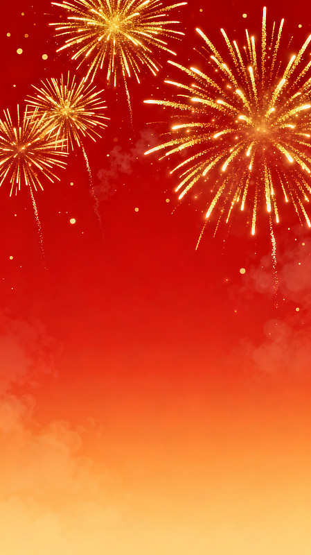 国风新年烟花红色背景设计素材