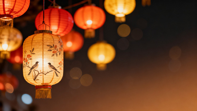 夜景风灯笼节日装饰设计素材