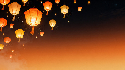 插画风夜空灯笼节日设计素材
