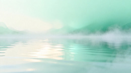 水墨风湖面晨雾自然风景设计素材