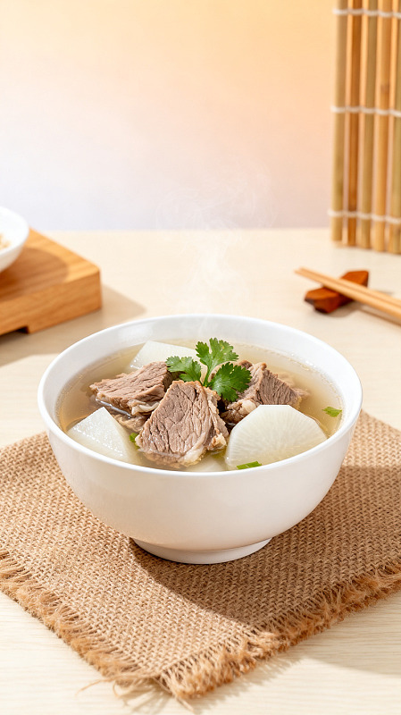 简约风清炖羊肉汤美食素材