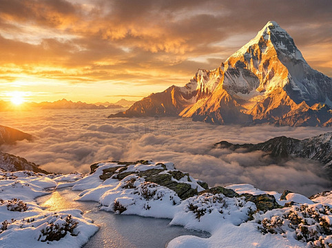 摄影风雪山日出自然风光设计素材