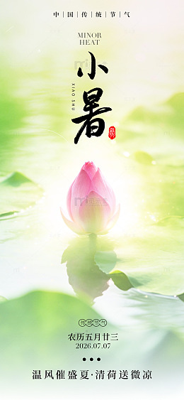 水墨风小暑节气荷花意境设计素材