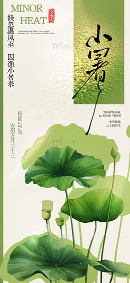 国风小暑节气荷叶插画设计素材