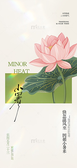 国风小暑节气莲花插画设计素材