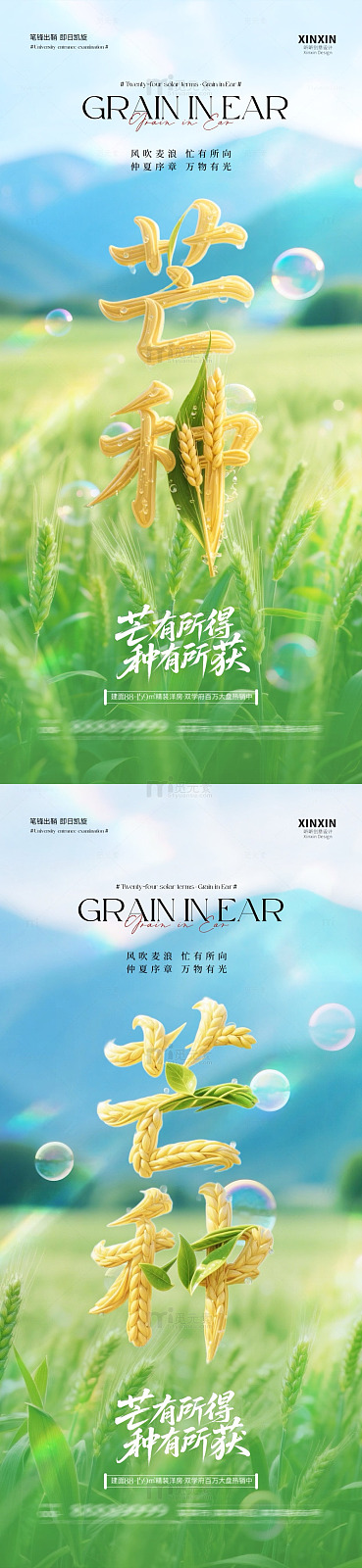 国风芒种节气麦穗创意海报设计素材