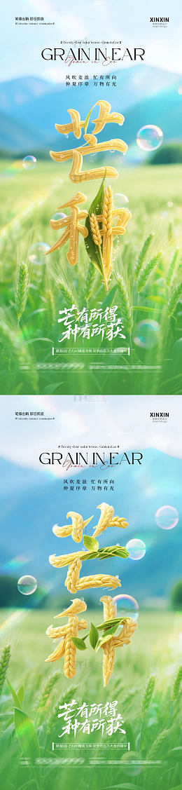 国风芒种节气麦穗创意海报设计素材