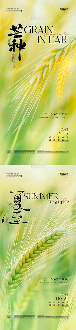 国风二十四节气芒种夏至麦穗海报设计素材
