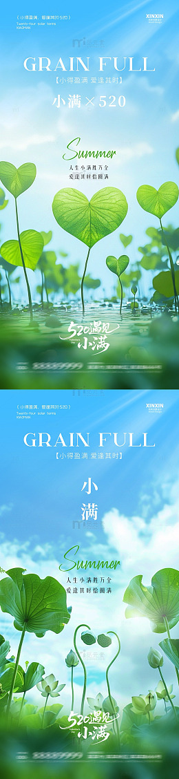 清新风小满节气荷叶心形设计素材
