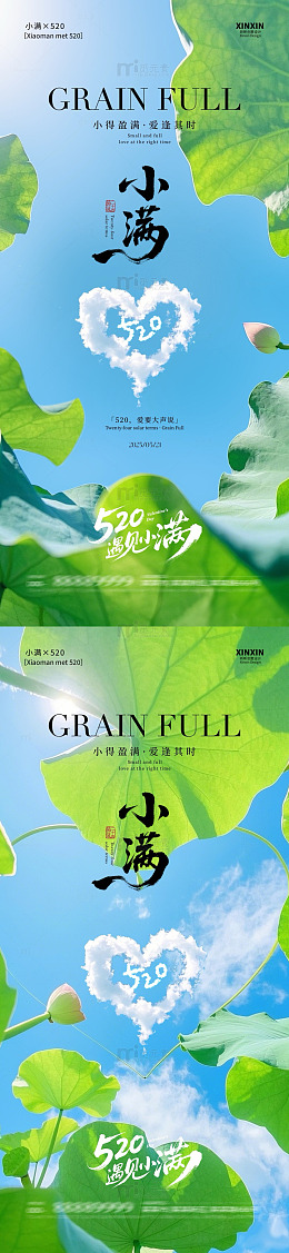清新风小满节气荷叶云朵设计素材
