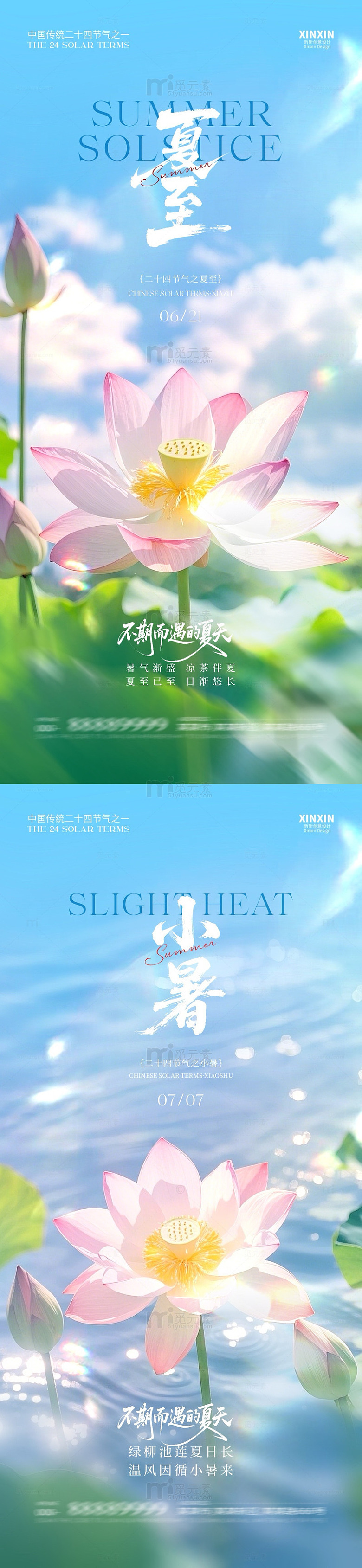 清新风夏至荷花海报设计素材