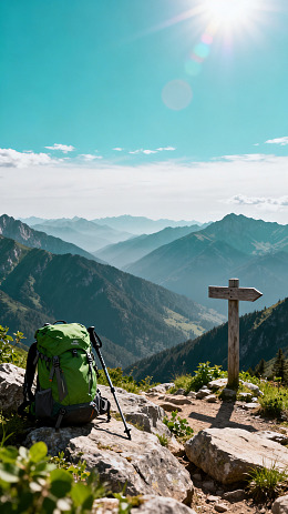 写实风登山背包山景设计素材