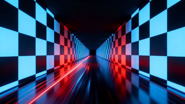 赛博朋克风霓虹隧道3D渲染设计素材
