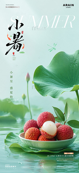 地产小暑大暑荔枝荷叶海报1
