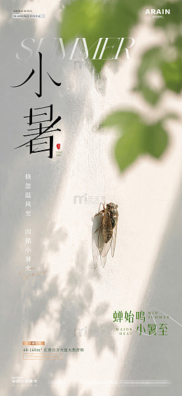 地产小暑大暑蝉鸣树荫海报2