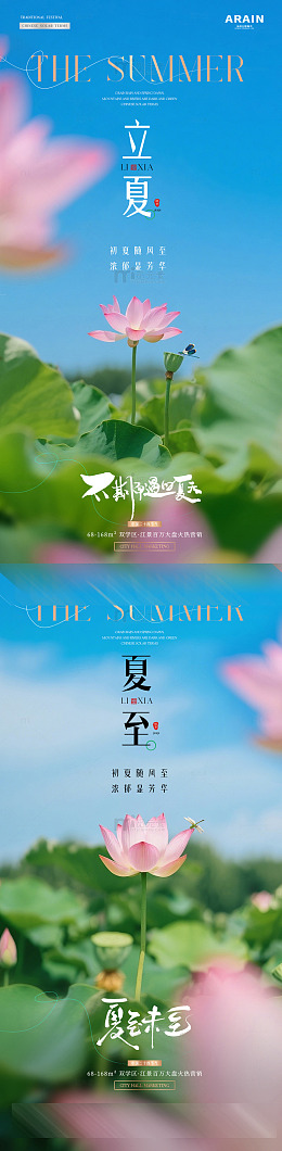 地产立夏夏至荷花风景海报