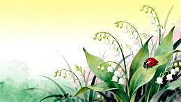 水彩风铃兰花瓢虫插画设计素材