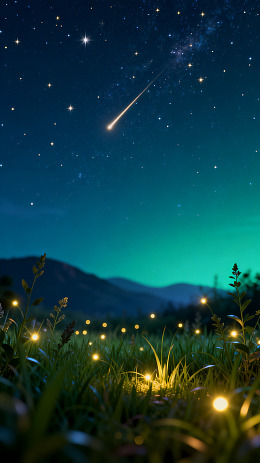 梦幻风夜空流星萤火虫场景设计素材