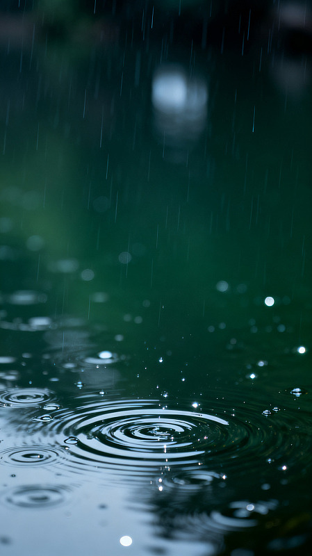 暗调雨景水面涟漪素材