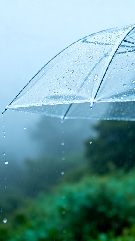 清新雨景透明雨伞素材