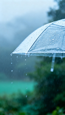 清新雨景透明雨伞素材