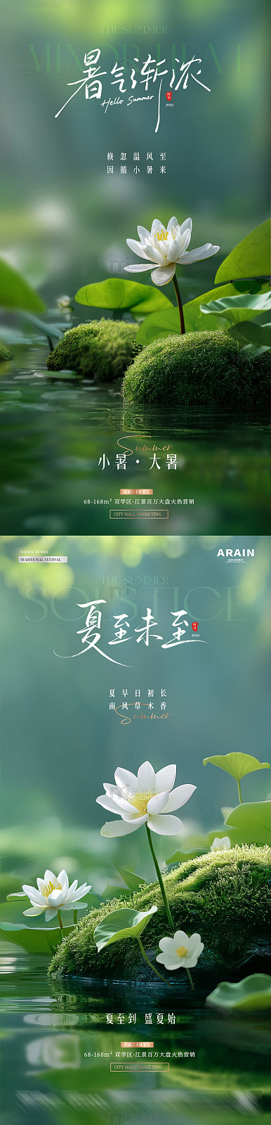 地产夏至小暑荷花风景海报