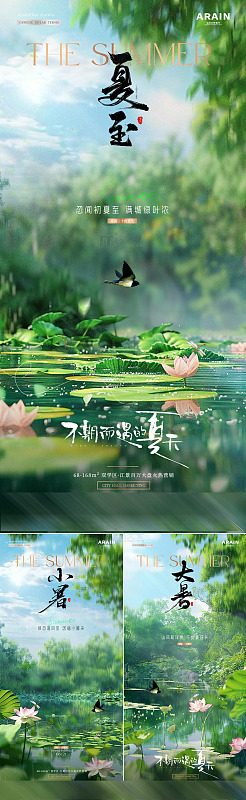 地产夏至小暑大暑荷塘风景海报