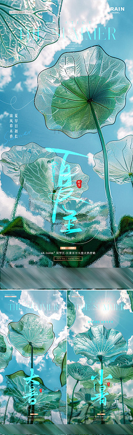 地产夏至小暑大暑荷叶仰视海报